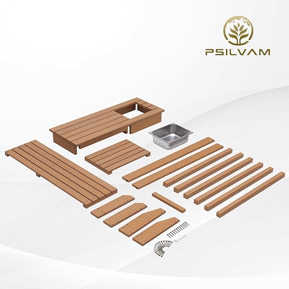 Psilvam Potting Bench, Poly Lumber Potting Table with Removable Stainless Steel Sink and Open Shelves